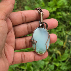Chrysoprase  Gemstone Handmade Copper Wire Wrap Chain Pendant 2.55" Sunkarton