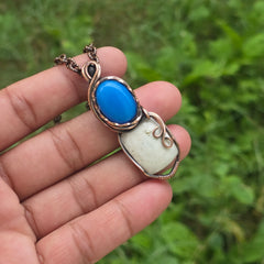 Dendrite Opal Gemstone Handmade Copper Wire Wrap Chain Pendant 2.16" Sunkarton
