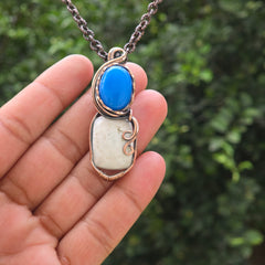 Dendrite Opal Gemstone Handmade Copper Wire Wrap Chain Pendant 2.16" Sunkarton