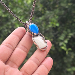 Dendrite Opal Gemstone Handmade Copper Wire Wrap Chain Pendant 2.16" Sunkarton