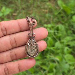 Dinosaur Bone Fossil Gemstone Handmade Copper Wire Wrap Chain Pendant 1.77" Sunkarton