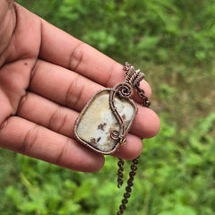 Thunder agate Gemstone Handmade Copper Wire Wrap Chain Pendant 1.96" Sunkarton
