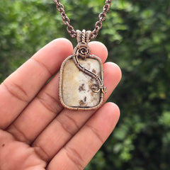 Thunder agate Gemstone Handmade Copper Wire Wrap Chain Pendant 1.96" Sunkarton