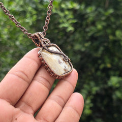 Thunder agate Gemstone Handmade Copper Wire Wrap Chain Pendant 1.96" Sunkarton