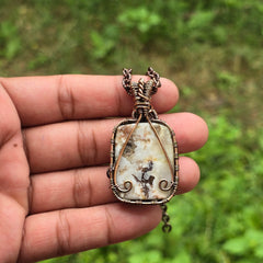 Thunder agate Gemstone Handmade Copper Wire Wrap Chain Pendant 1.96" Sunkarton