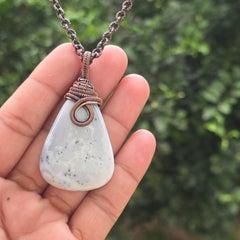 Dendrite Opal Gemstone Handmade Copper Wire Wrap Chain Pendant 2.55" Sunkarton