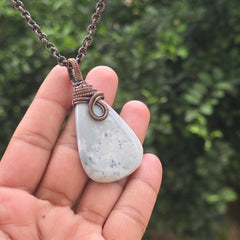 Dendrite Opal Gemstone Handmade Copper Wire Wrap Chain Pendant 2.55" Sunkarton