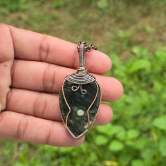 Ocean Jasper Gemstone Handmade Copper Wire Wrap Chain Pendant 2.55" Sunkarton