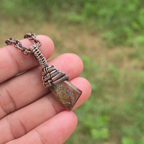 Crazy Lace Agate Gemstone Handmade Copper Wire Wrap Chain Pendant 1.57