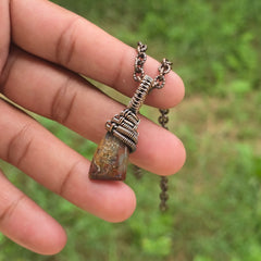 Crazy Lace Agate Gemstone Handmade Copper Wire Wrap Chain Pendant 1.57" Sunkarton