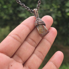Crazy Lace Agate Gemstone Handmade Copper Wire Wrap Chain Pendant 1.57" Sunkarton