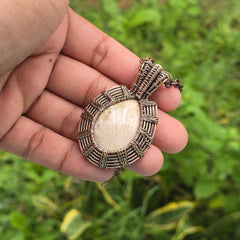 Scolecite  Gemstone Handmade Copper Wire Wrap Chain Pendant 2.16" Sunkarton