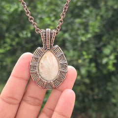 Scolecite  Gemstone Handmade Copper Wire Wrap Chain Pendant 2.16" Sunkarton