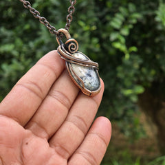 Dendrite Opal Gemstone Handmade Copper Wire Wrap Chain Pendant 1.96" Sunkarton