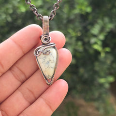 Dendrite Opal Gemstone Handmade Copper Wire Wrap Chain Pendant 2.16" Sunkarton