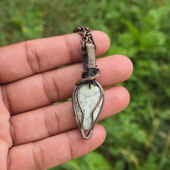 Dendrite Opal Gemstone Handmade Copper Wire Wrap Chain Pendant 2.16" Sunkarton