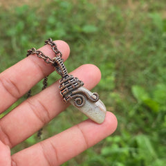 Crazy Lace Agate Gemstone Handmade Copper Wire Wrap Chain Pendant 1.96" Sunkarton
