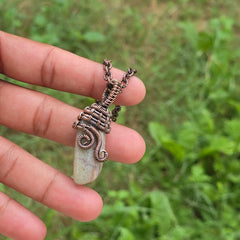 Crazy Lace Agate Gemstone Handmade Copper Wire Wrap Chain Pendant 1.96" Sunkarton