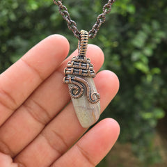 Crazy Lace Agate Gemstone Handmade Copper Wire Wrap Chain Pendant 1.96" Sunkarton