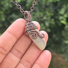 Crazy Lace Agate Gemstone Handmade Copper Wire Wrap Chain Pendant 1.96" Sunkarton