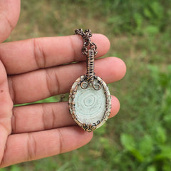 Dinosaur Bone Fossil Gemstone Handmade Copper Wire Wrap Chain Pendant 1.96" Sunkarton