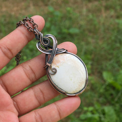 Crazy Lace Agate Gemstone Handmade Copper Wire Wrap Chain Pendant 2.75" Sunkarton