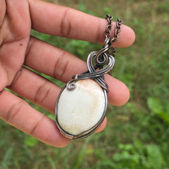 Crazy Lace Agate Gemstone Handmade Copper Wire Wrap Chain Pendant 2.75" Sunkarton