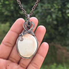 Crazy Lace Agate Gemstone Handmade Copper Wire Wrap Chain Pendant 2.75" Sunkarton
