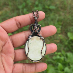 Crazy Lace Agate Gemstone Handmade Copper Wire Wrap Chain Pendant 2.75" Sunkarton