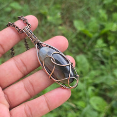 Crazy Lace Agate Gemstone Handmade Copper Wire Wrap Chain Pendant 2.75" Sunkarton