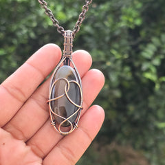 Crazy Lace Agate Gemstone Handmade Copper Wire Wrap Chain Pendant 2.75" Sunkarton