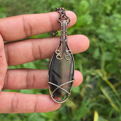 Crazy Lace Agate Gemstone Handmade Copper Wire Wrap Chain Pendant 2.75" Sunkarton