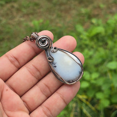Dendrite opal Gemstone Handmade Copper Wire Wrap Chain Pendant 2.36" Sunkarton