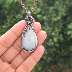Dendrite opal Gemstone Handmade Copper Wire Wrap Chain Pendant 2.36" Sunkarton