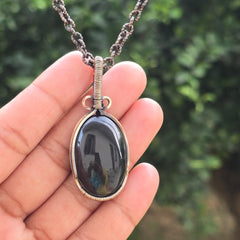 Black Onyx Gemstone Handmade Copper Wire Wrap Chain Pendant 2.16" Sunkarton