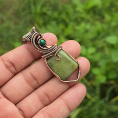 Lizarite Gemstone Handmade Copper Wire Wrap Chain Pendant 2.36" Sunkarton