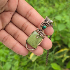 Lizarite Gemstone Handmade Copper Wire Wrap Chain Pendant 2.36" Sunkarton