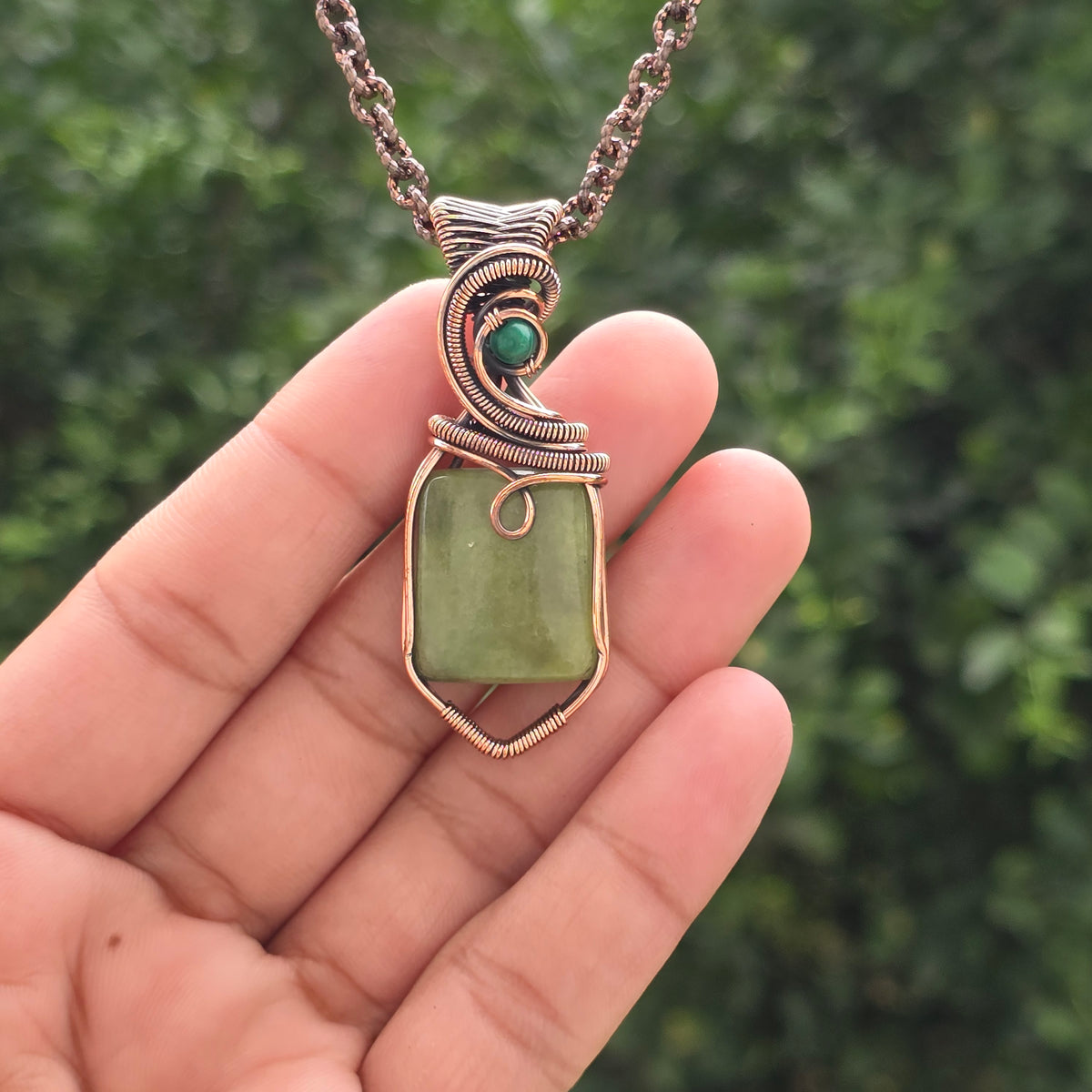 Lizarite Gemstone Handmade Copper Wire Wrap Chain Pendant 2.36" Sunkarton