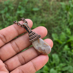 Crazy Lace Agate Gemstone Handmade Copper Wire Wrap Chain Pendant 1.96" Sunkarton