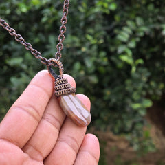 Crazy Lace Agate Gemstone Handmade Copper Wire Wrap Chain Pendant 1.96" Sunkarton