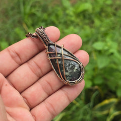 Eudialyte Gemstone Handmade Copper Wire Wrap Chain Pendant 2.36" Sunkarton