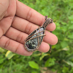 Eudialyte Gemstone Handmade Copper Wire Wrap Chain Pendant 2.36" Sunkarton