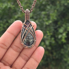 Eudialyte Gemstone Handmade Copper Wire Wrap Chain Pendant 2.36" Sunkarton
