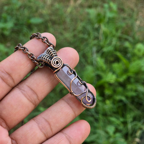 Amethyst Gemstone Handmade Copper Wire Wrap Chain Pendant 2.16