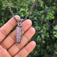 Amethyst Gemstone Handmade Copper Wire Wrap Chain Pendant 2.16" Sunkarton
