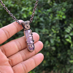 Amethyst Gemstone Handmade Copper Wire Wrap Chain Pendant 2.16" Sunkarton