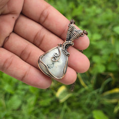 Solar Quartz Gemstone Handmade Copper Wire Wrap Chain Pendant 1.96" Sunkarton