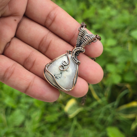Solar Quartz Gemstone Handmade Copper Wire Wrap Chain Pendant 1.96
