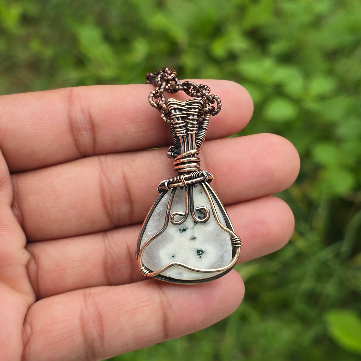 Solar Quartz Gemstone Handmade Copper Wire Wrap Chain Pendant 1.96" Sunkarton