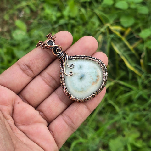 Solar Quartz Gemstone Handmade Copper Wire Wrap Chain Pendant 2.36